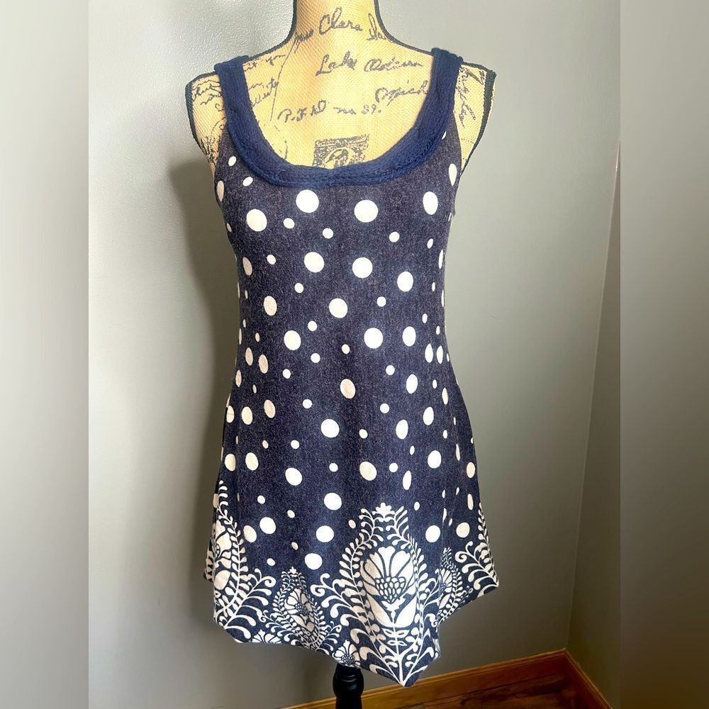 Aryeh polka dot paisley sleeveless mini blue‎ dress small artsy artist eclectic